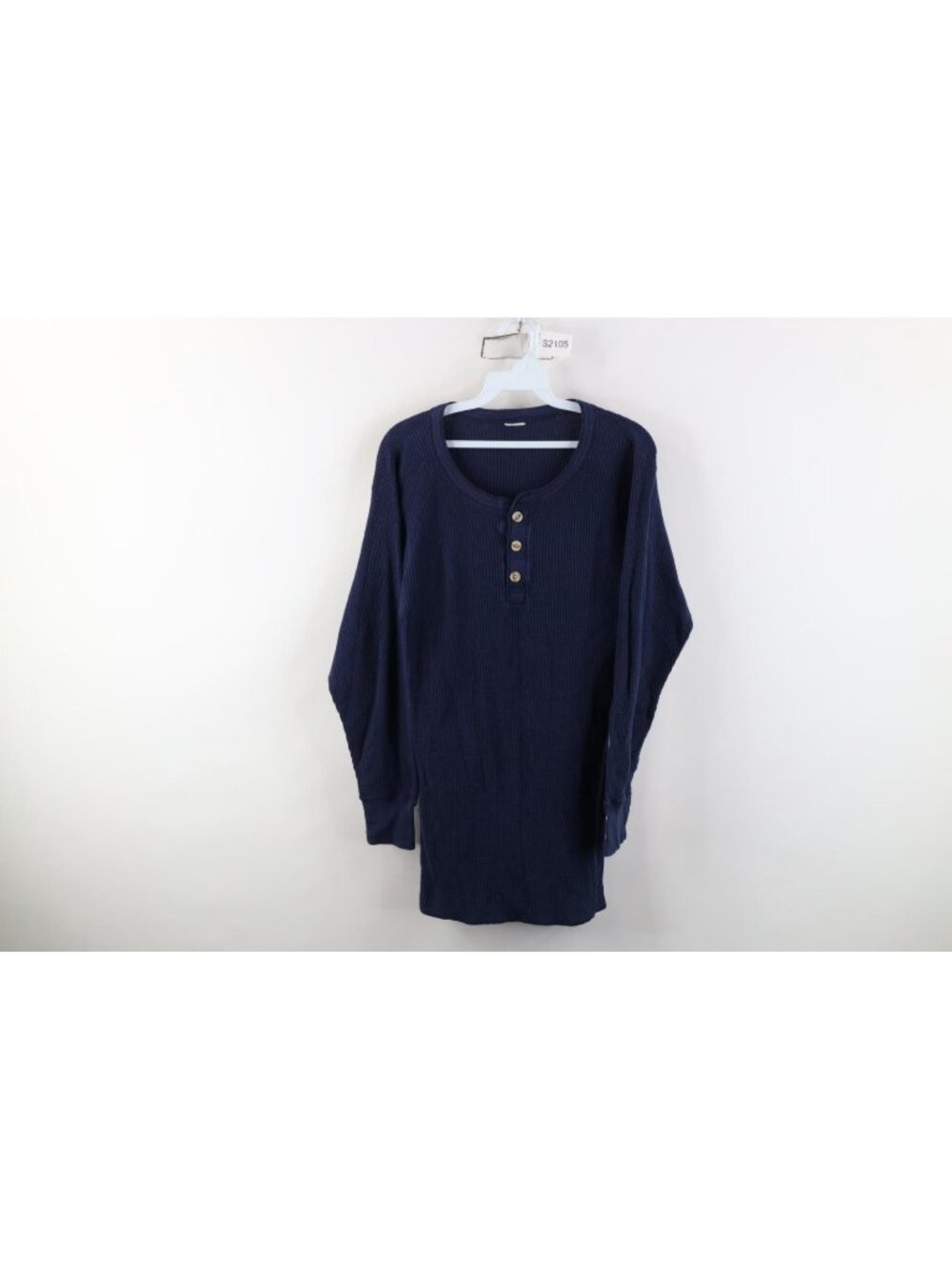 Vintage 70s Streetwear Mens Large Thermal Waffle Knit Henley T-Shirt Navy Blue